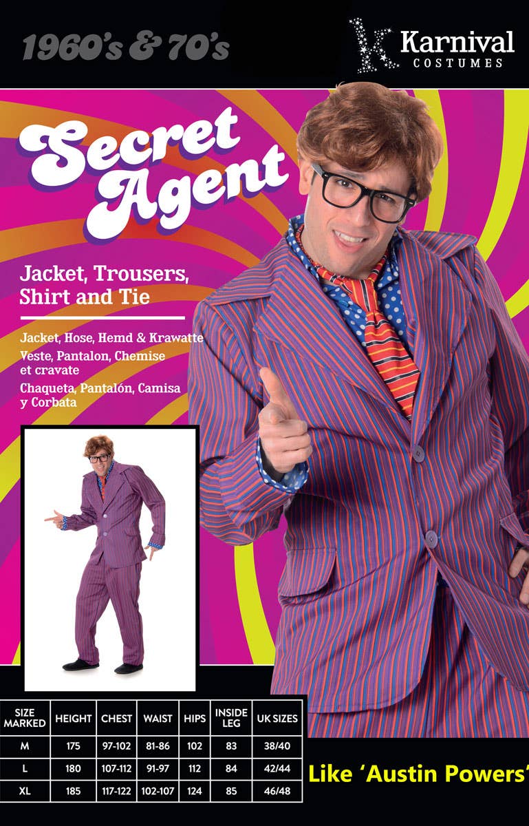 Austin Powers Men's Fancy Dress Costume Packaging Image