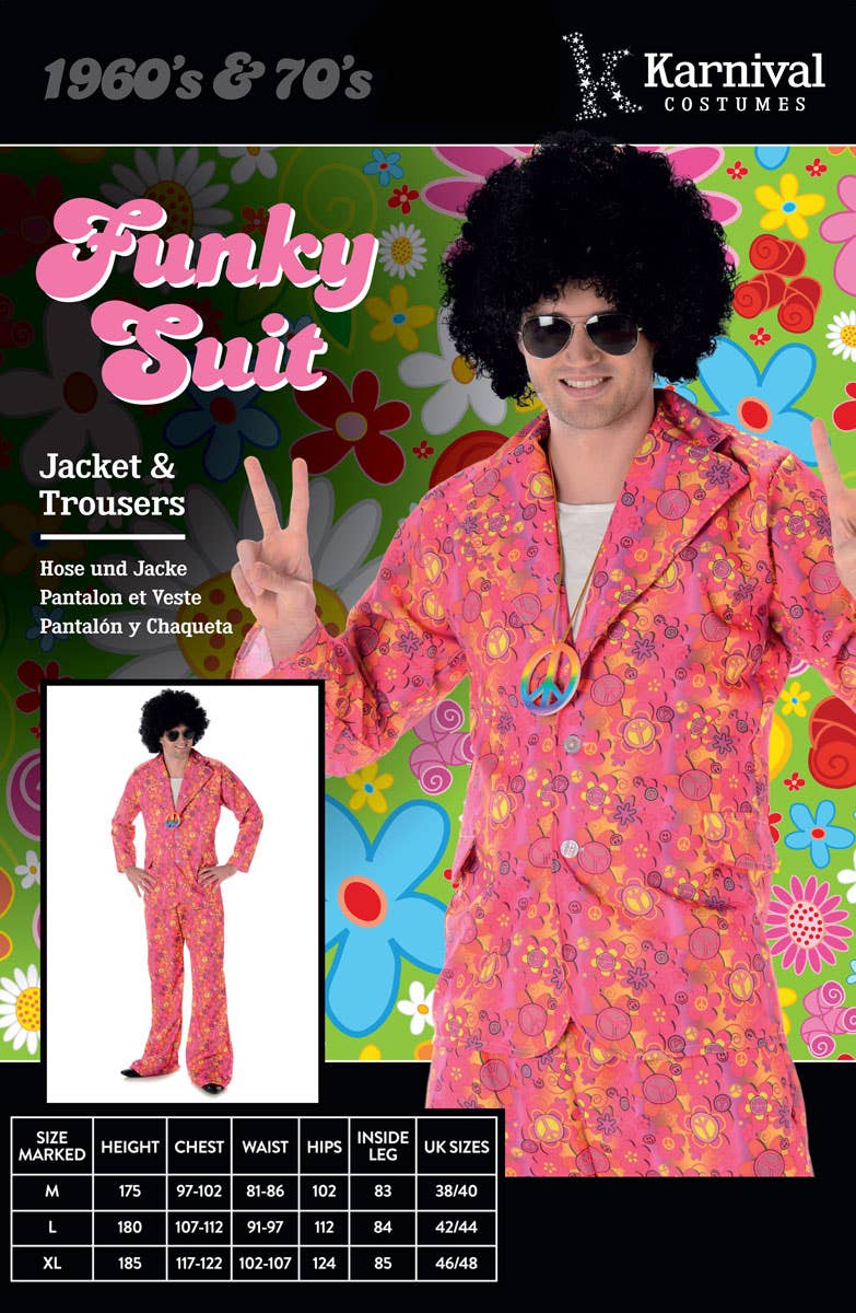 Men's 1970's Pink Hippie Suit Costume Packaging Image