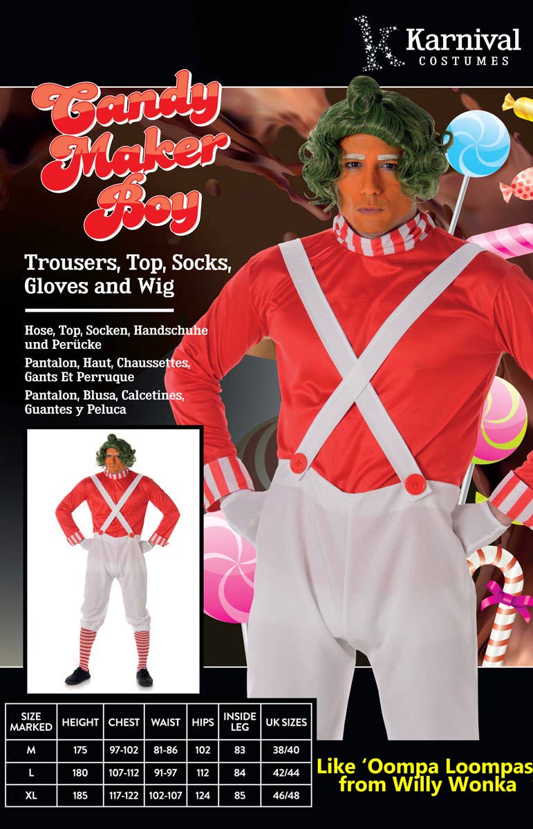 Red Oompa Loompa Mens Costume | Male Teacher Book Week Costumes