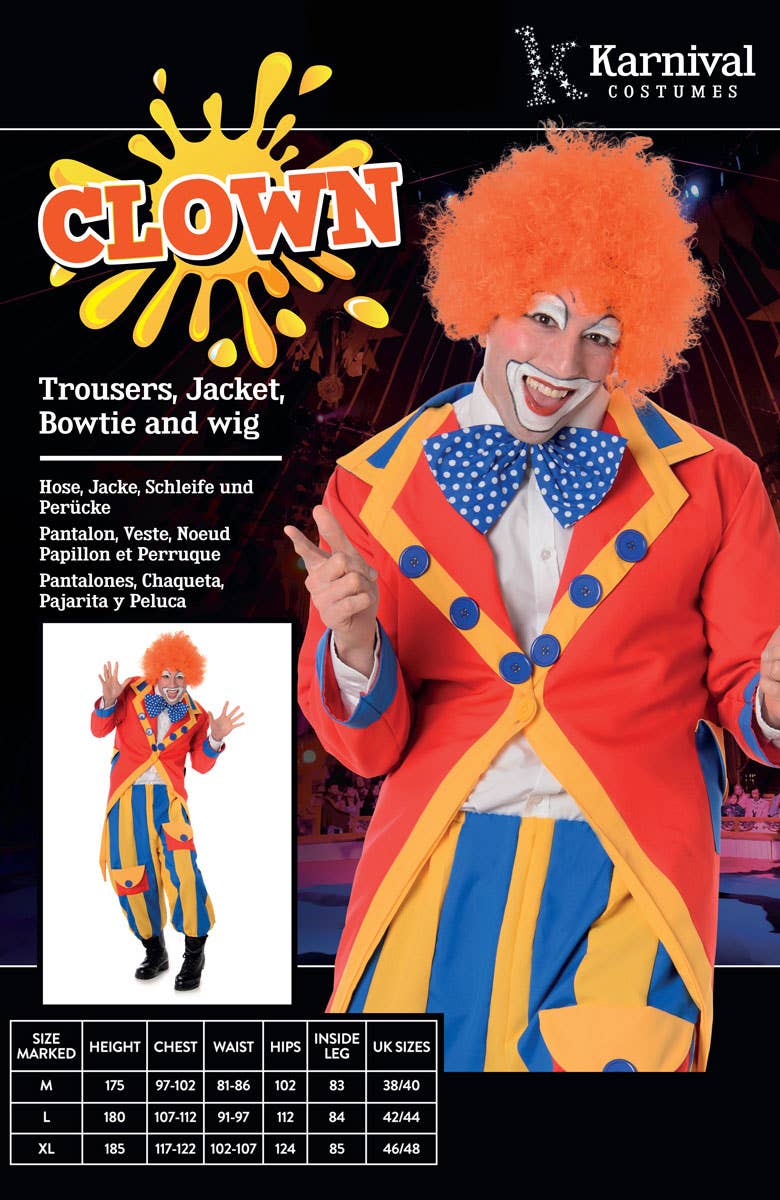 Men's Colourful Circus Clown Costume Packaging Image