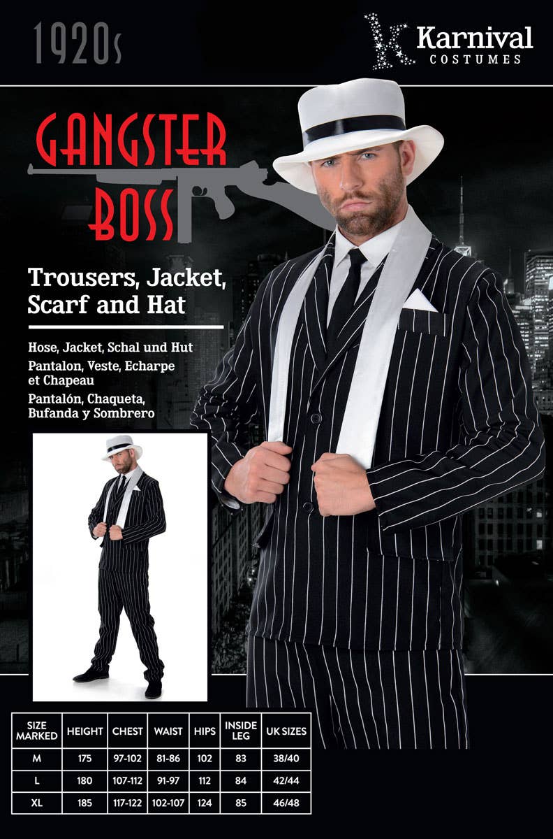 Gangster Boss Men's 20's Pinstripe Costume Suit Packaging Image