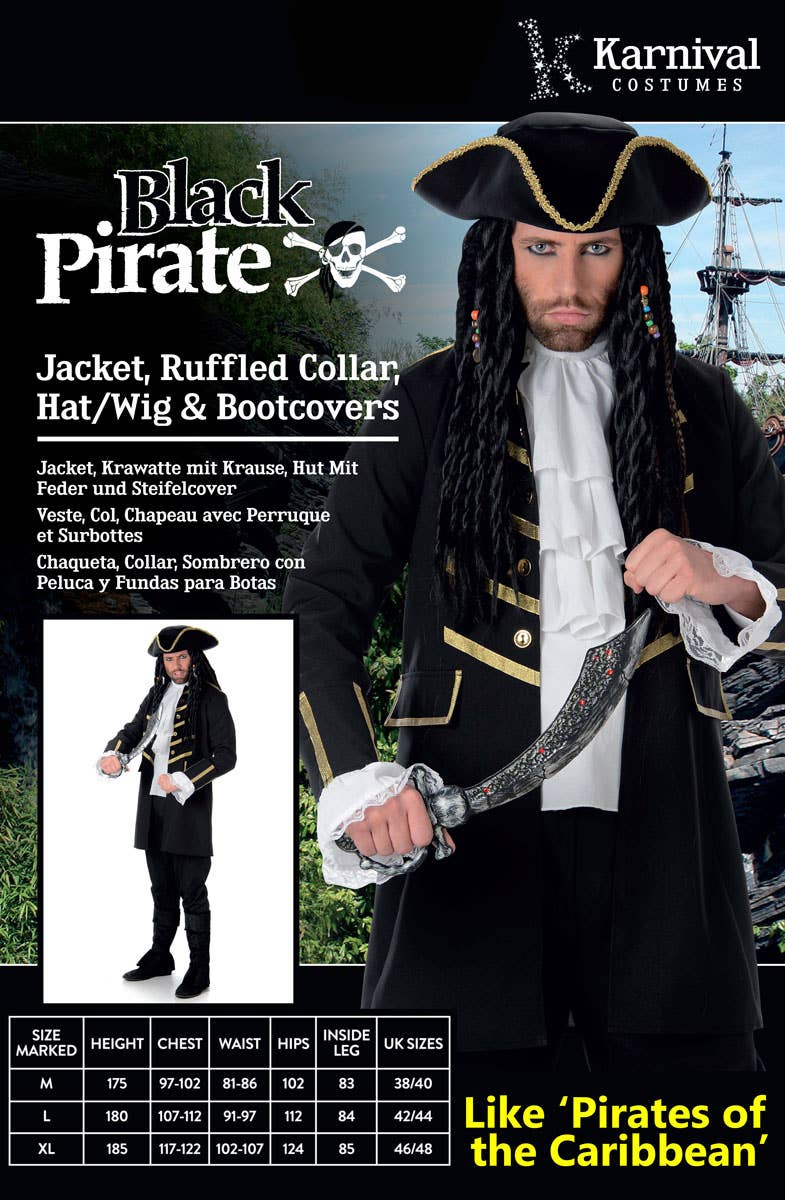 Men's Black Buccaneer Pirate Costume Packaging Image