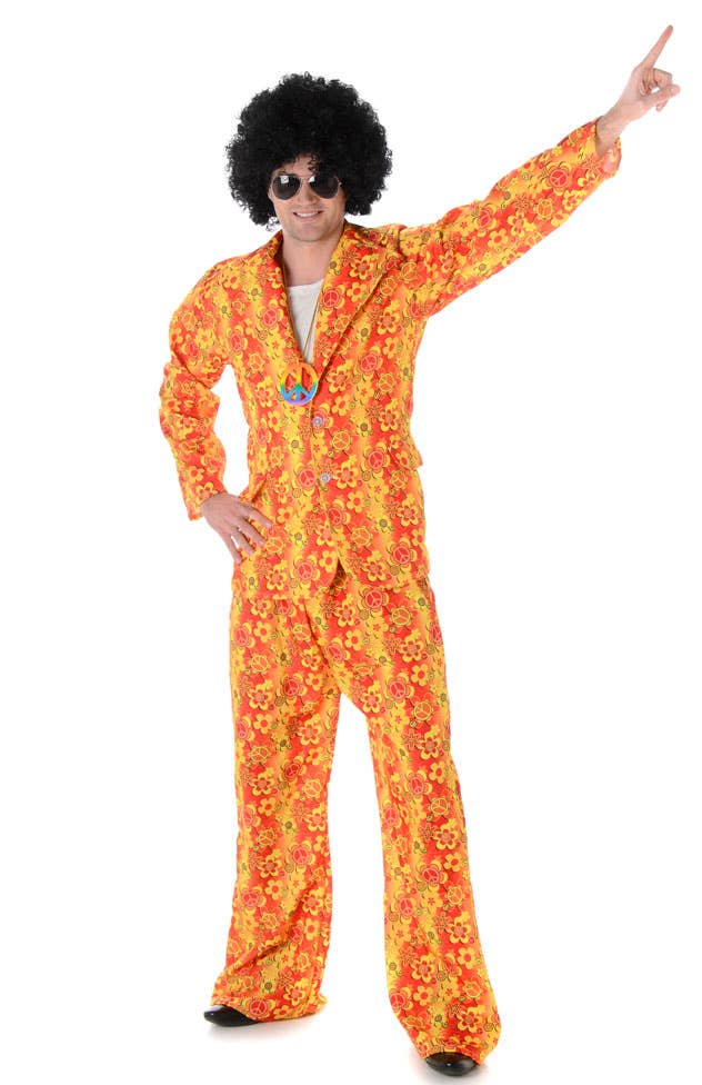 Men's 1970's Orange Hippie Suit Costume Main Image