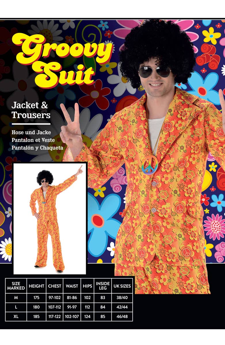 Men's 1970's Orange Hippie Suit Costume Packaging Image