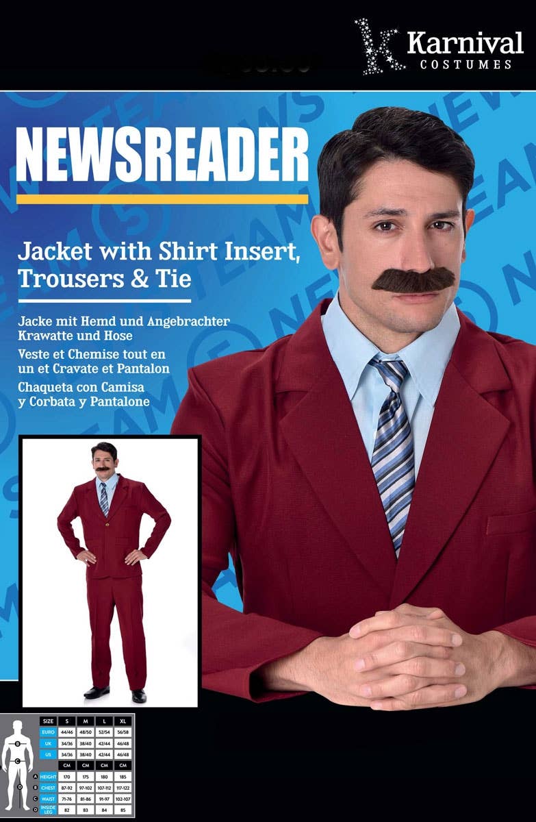 Mens Anchorman Ron Burgundy 1970s Costume - Packaging Image