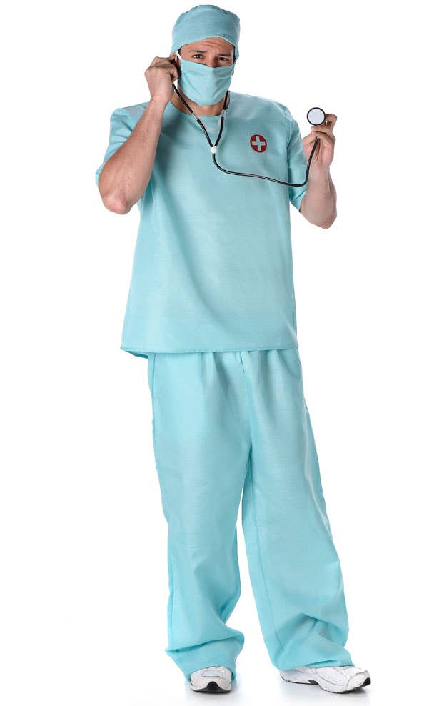 Men's Doctor Blue Surgical Scrubs Fancy Dress Costume - Alternate Image