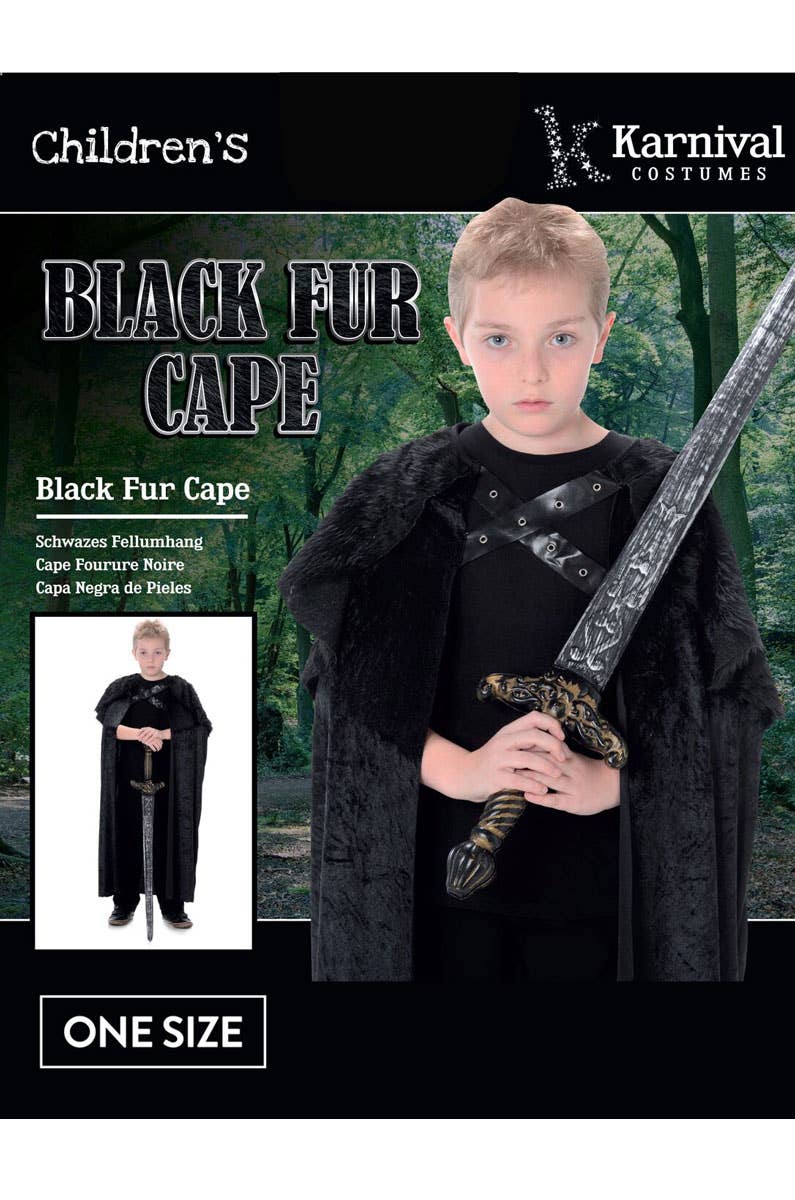 Black Fur Kids Halloween Costume Cape Packaging Image