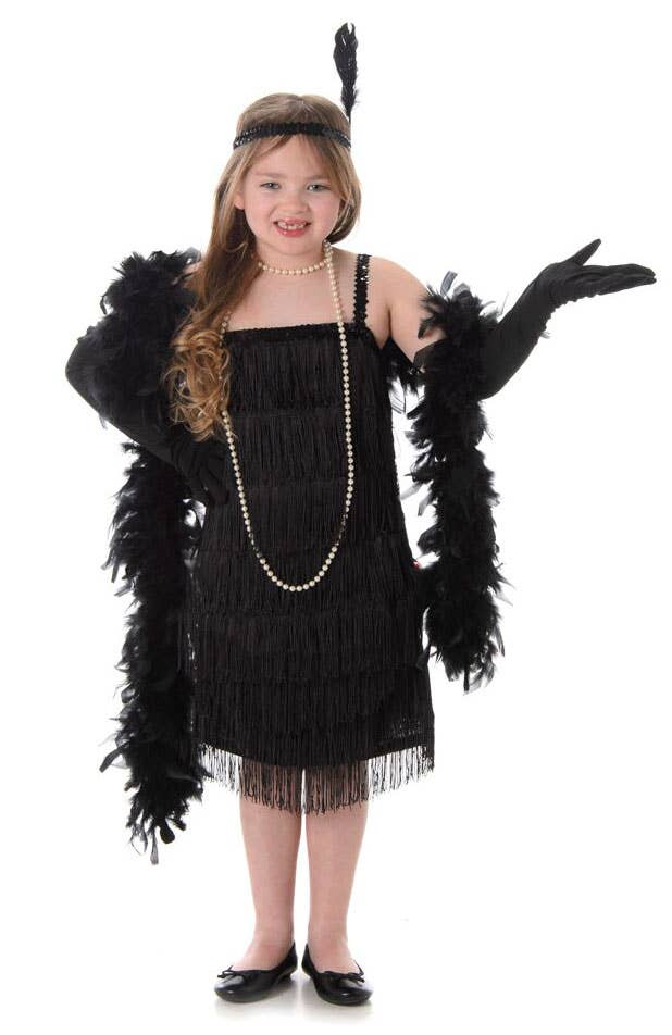 Black Flapper Girls 1920s Fancy Dress Gatsby Costume  - Main Image