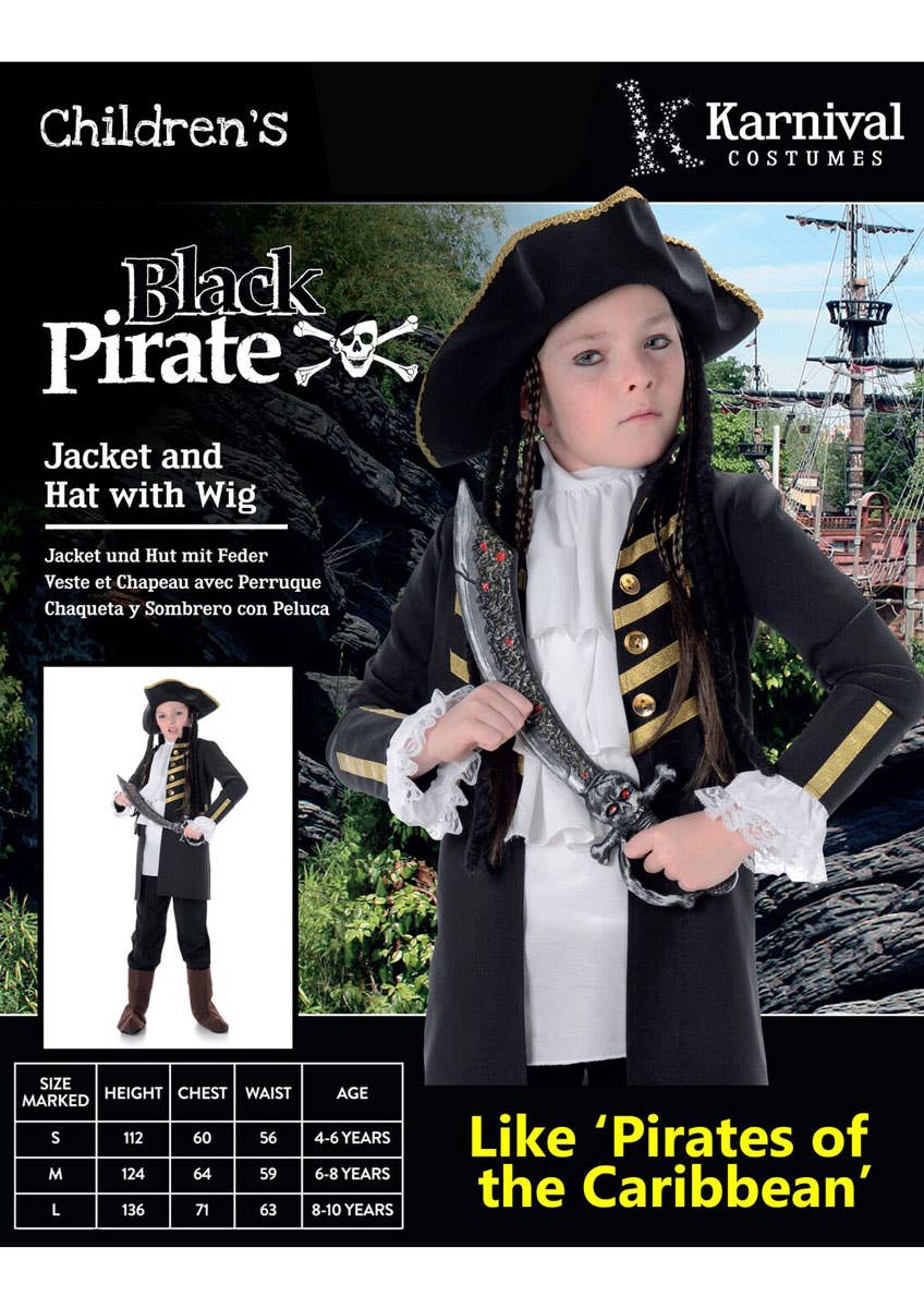 Black Pirate Kids Fancy Dress Costume Packaging Image