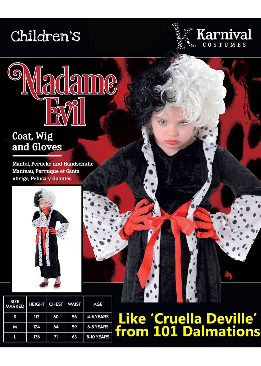 Cruella De Vil Girls Halloween Costume Packaging Image