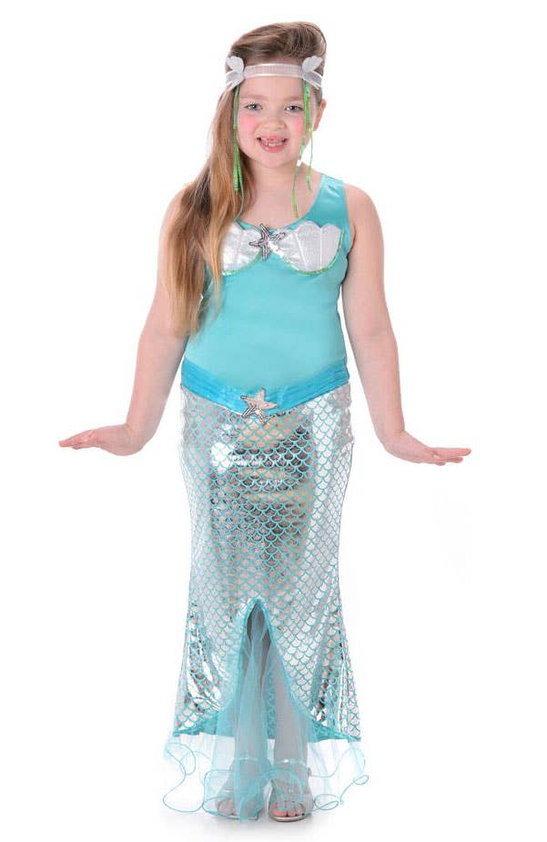 Girls Blue Mermaid Fancy Dress Costume Main Image