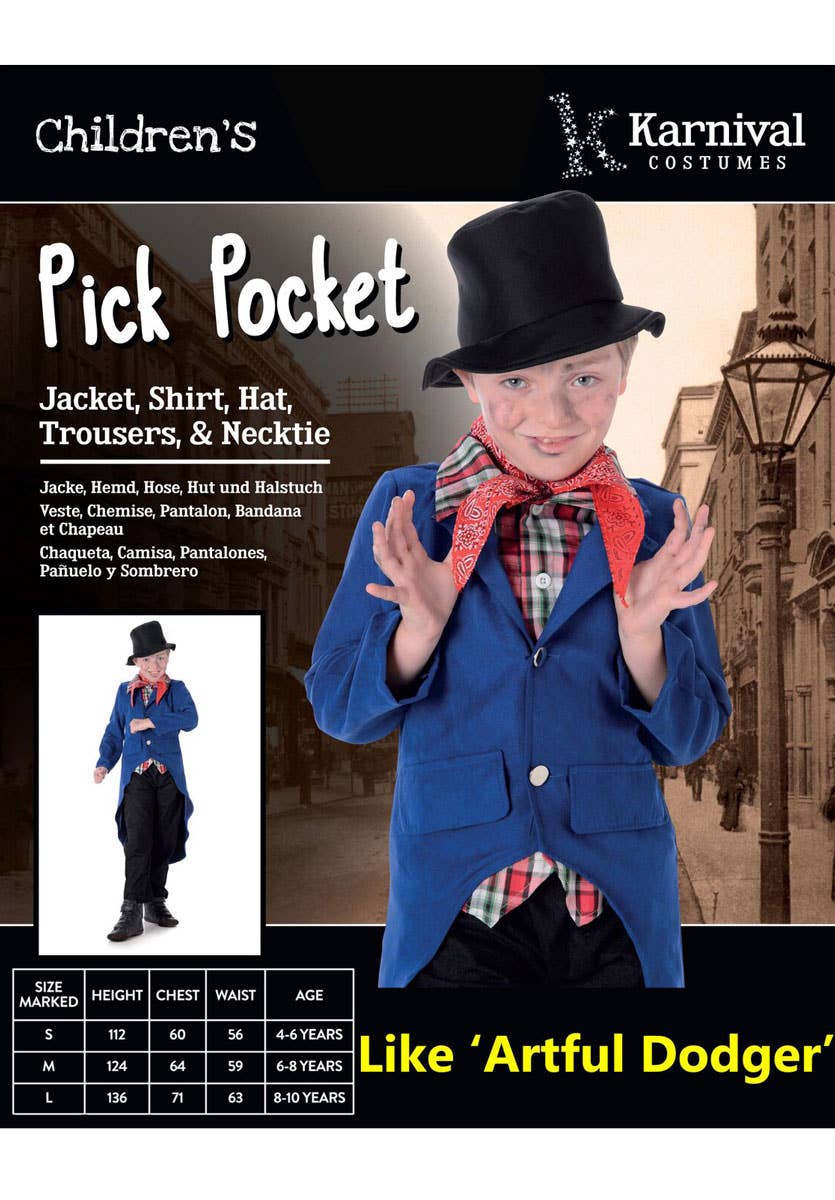 Blue Victorian Pick Pocket Boy's Historical Costume - Alternative Image