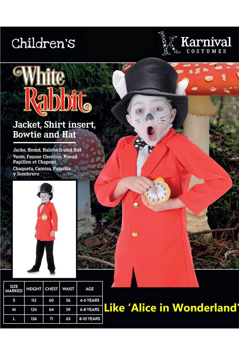 White Rabbit Boy's Storybook Costume with a Red Jacket - Packaging Image