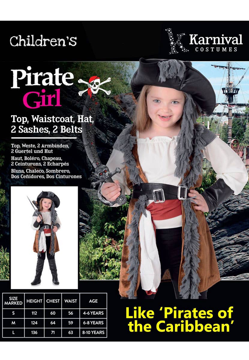 Brown Velvet Pirate Captain Costume for Girls - Packaging Image