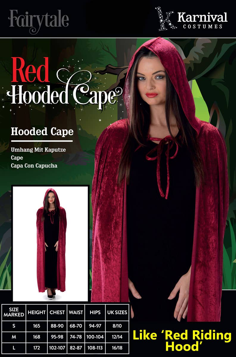 Women's Hooded Red Velvet Costume Cloak Alternative Image