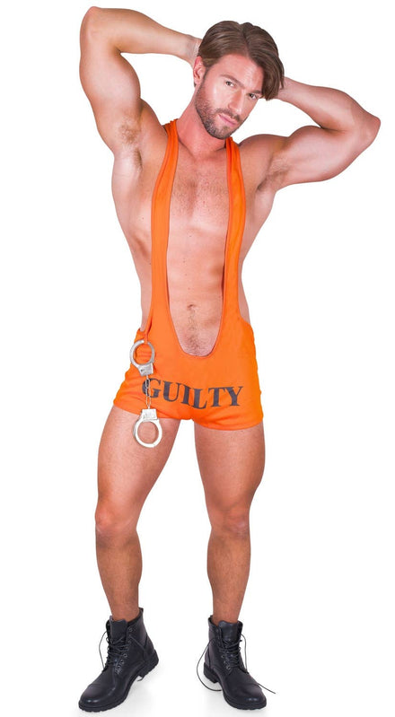 Men's Sexy Orange Convict Mankini Fancy Dress Costume View 1