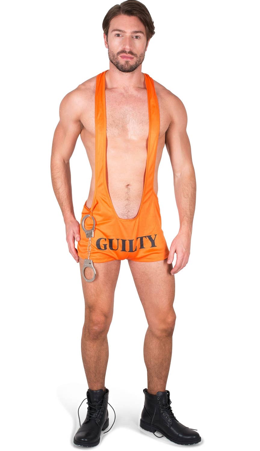 Men's Sexy Orange Convict Mankini Fancy Dress Costume View 2