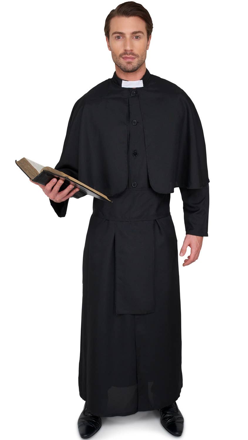 Men's Long Black Religious Priest Costume Robe - Alternate Image 2