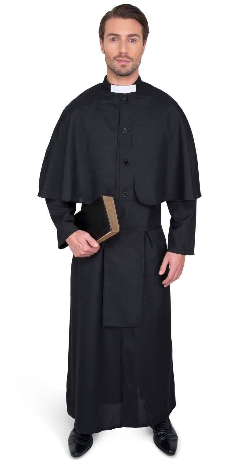 Men's Long Black Religious Priest Costume Robe - Alternate Image 3