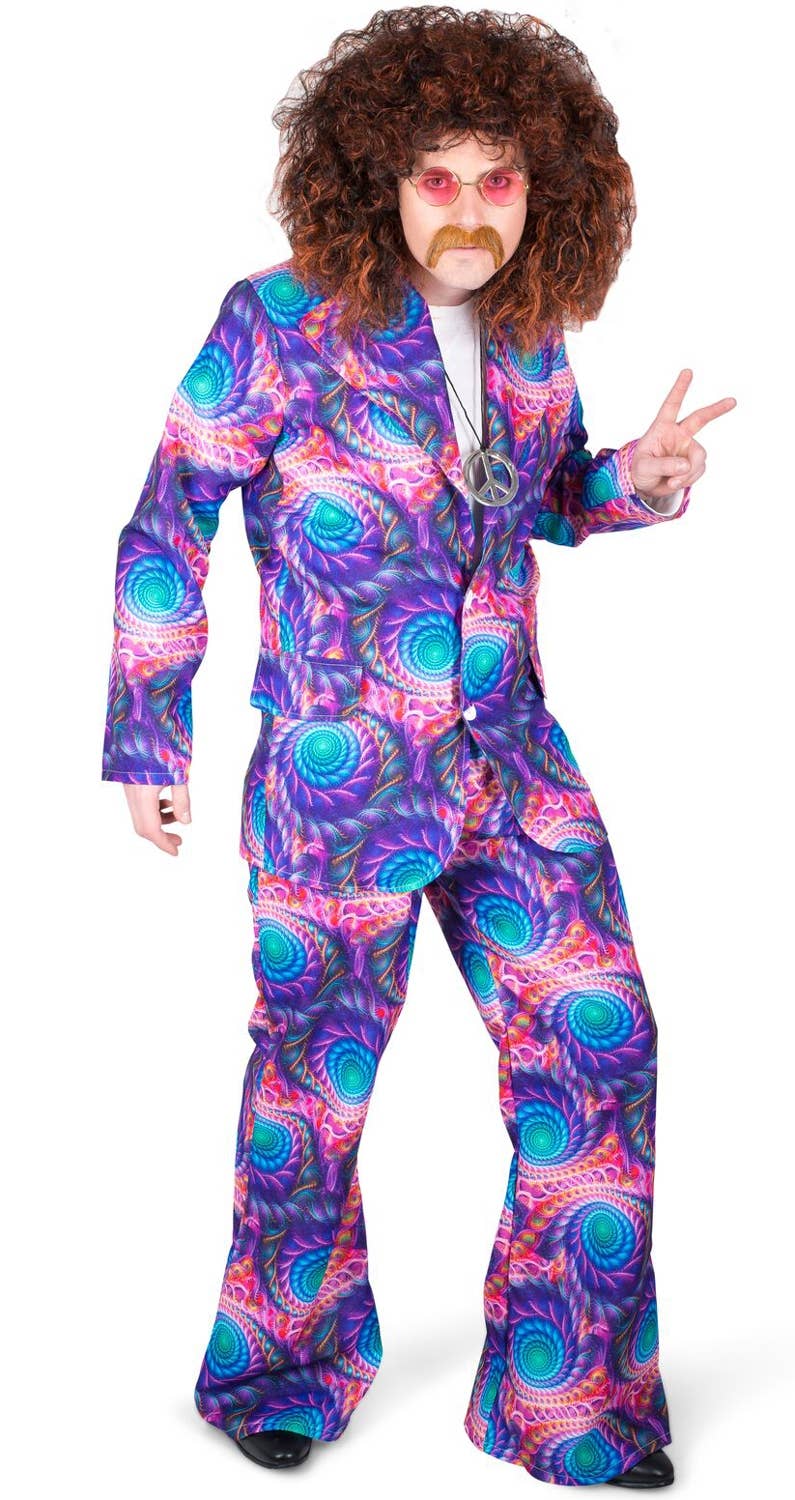 Men's Purple Retro Boho 70's Fancy Dress Costume - Alternate Image 2