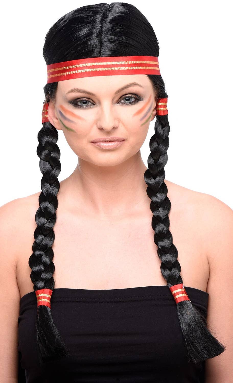 Plaited Black American Indian Women's Costume Wig