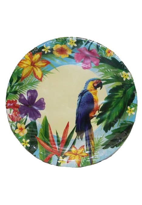 10 Pack Hawaiian Parrot Party Plates - Main View