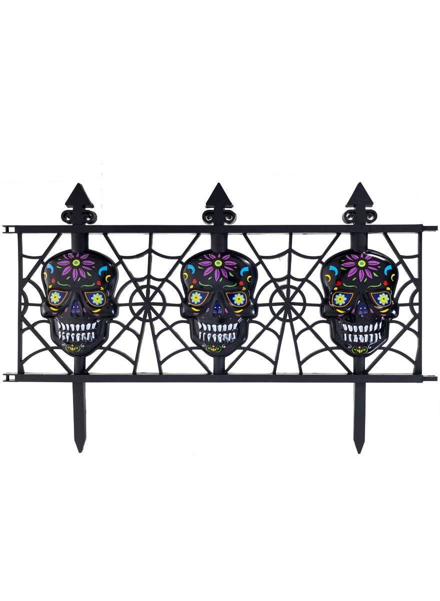 Black Plastic Spiderweb Lawn Fence with Sugar Skulls