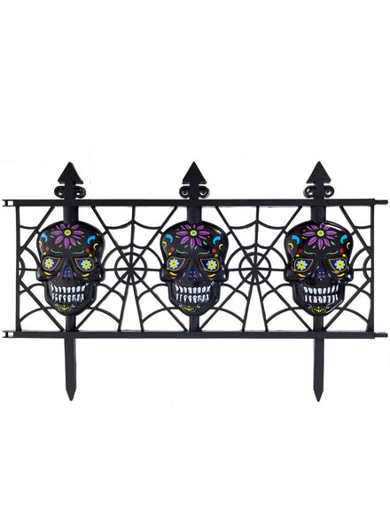 Black Plastic Spiderweb Lawn Fence with Sugar Skulls