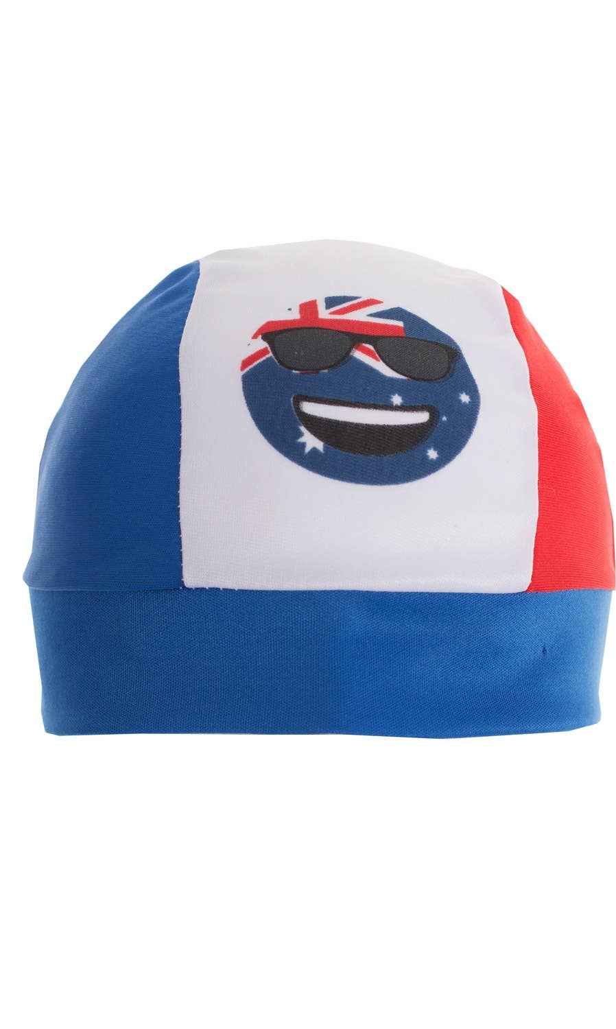 Australian Red White And Blue Novelty Bandanna With Sunny Cool Dude Emoji And Australian Flag - Front View