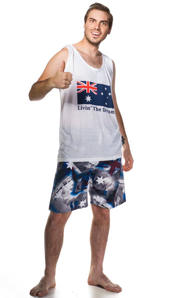 Sleeveless White Aussie Flag Men's Australia Day Tank Top - Full Image