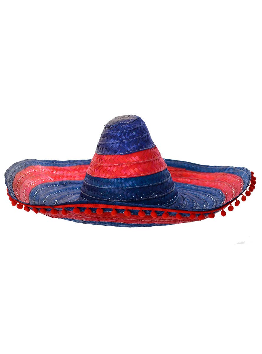 Red and Blue Aussie Sombrero with Pom Poms Australia Day Merchandise - Main Image