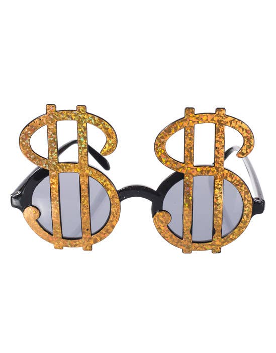 Adult's Gold Sparkly Dollar Sign Sunglasses Pimp Gangster Costume Accessory Main Image 