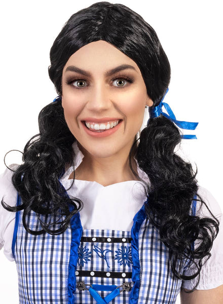 Womens Curly Black Pigtails Costume Wig