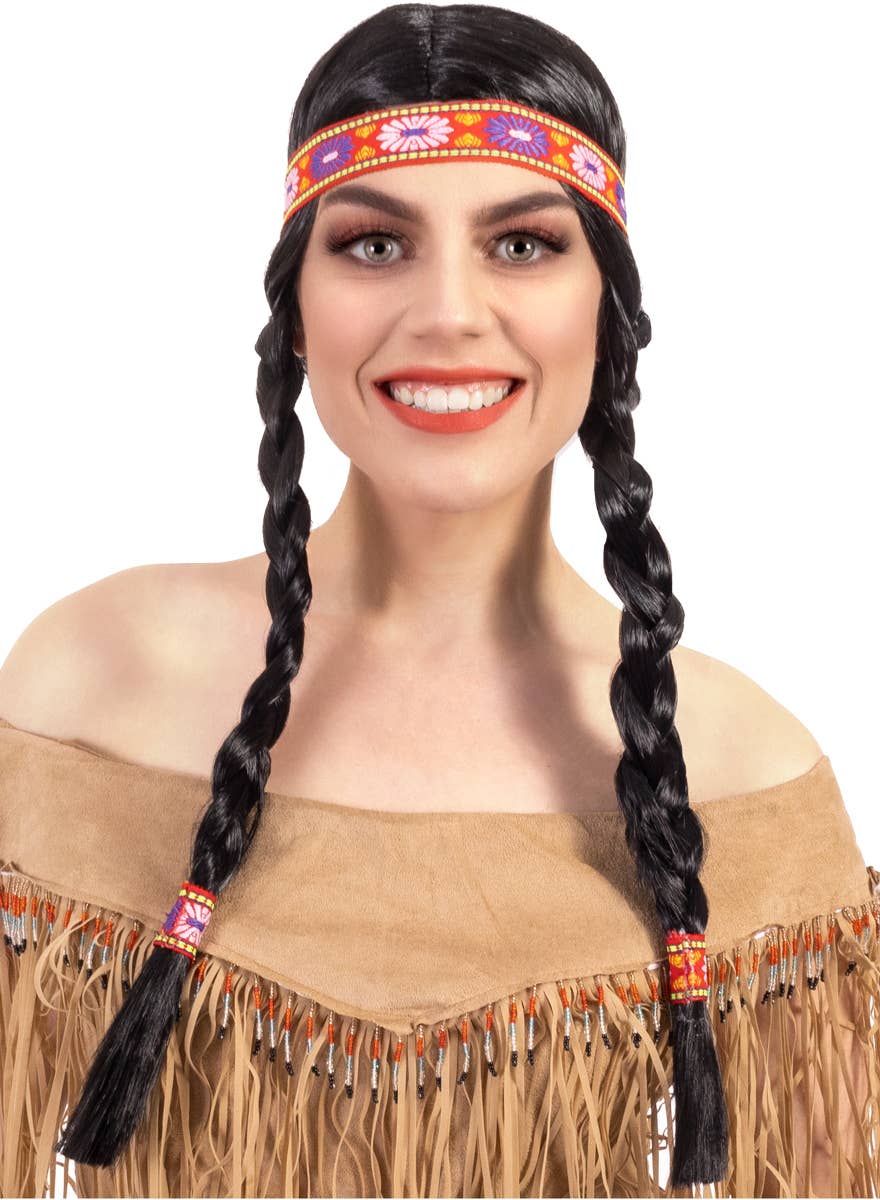 Image of Native American Women's Black Costume Wig with Plaits