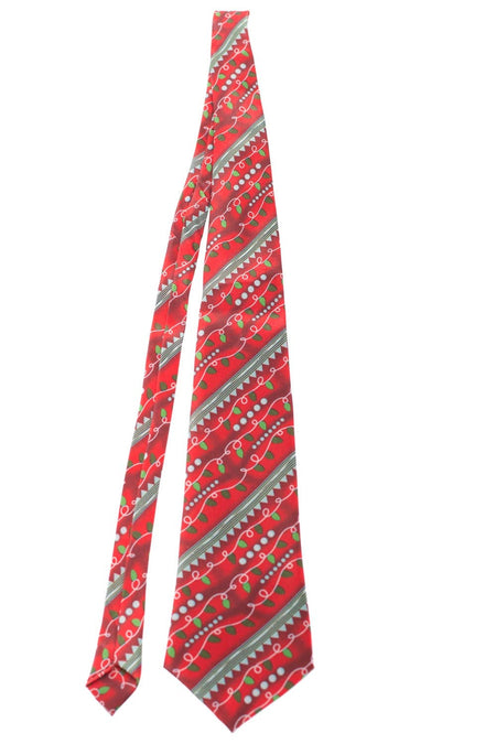 Adult's Red and Green Christmas Tie with Christmas Lights