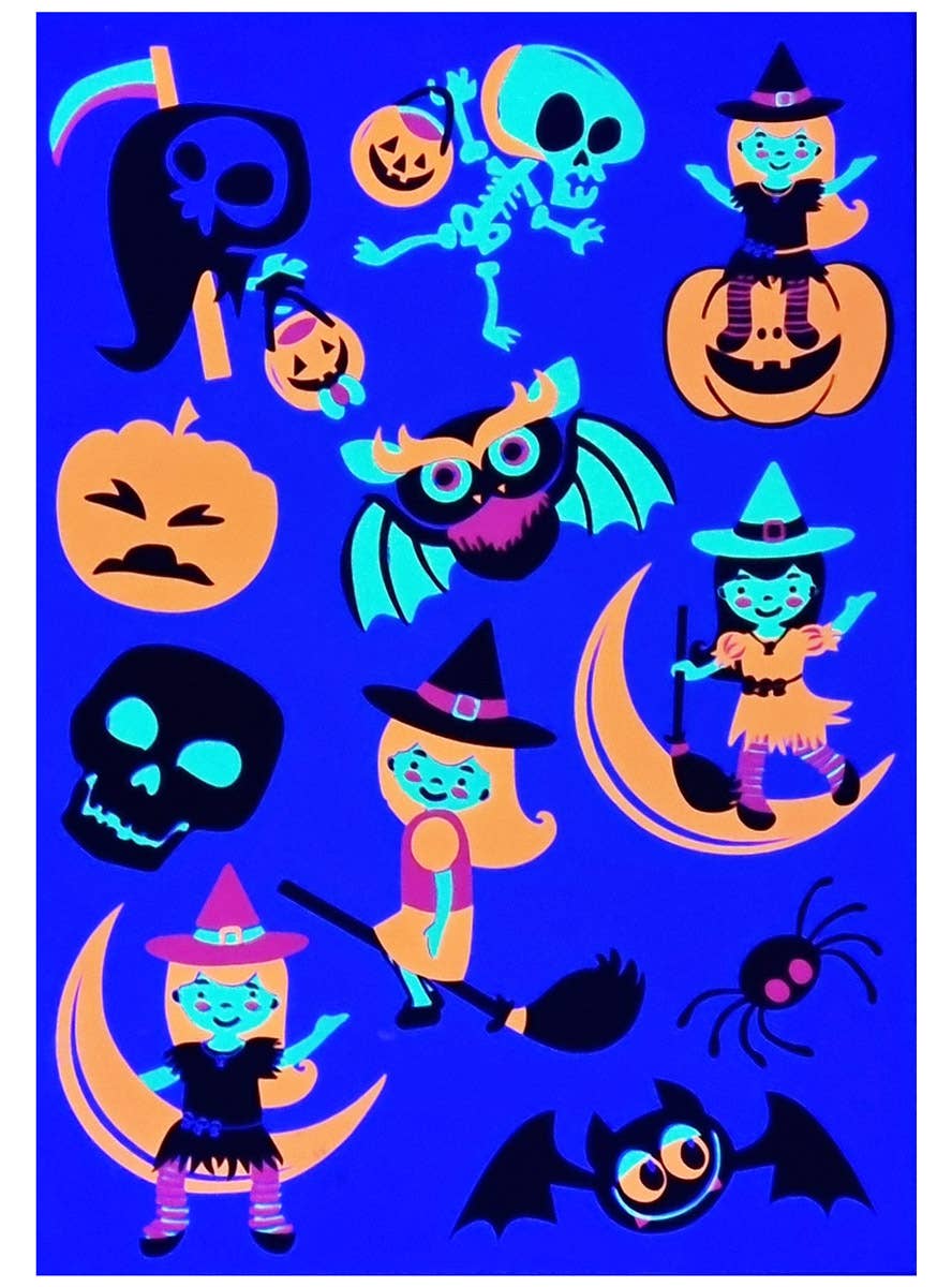 Image of Cute UV and Glow Child Friendly Halloween Stickers Set - Black Light Image