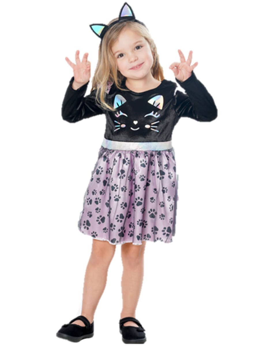 Image of Cute Black Velvet Cat Girls Dress Up Costume