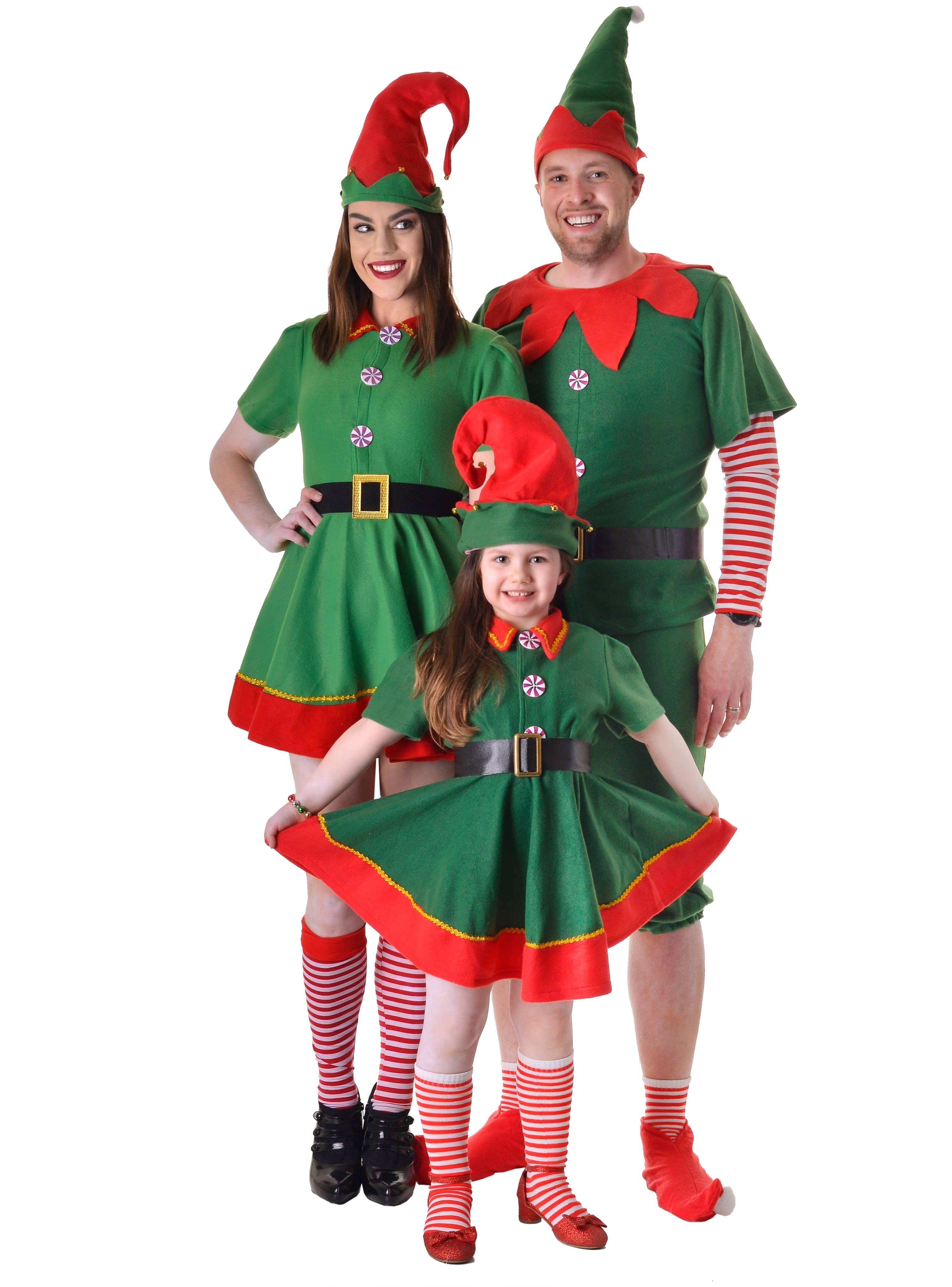 Image of Jolly Green Christmas Elf Men's Fancy Dress Costume - Family Image 2