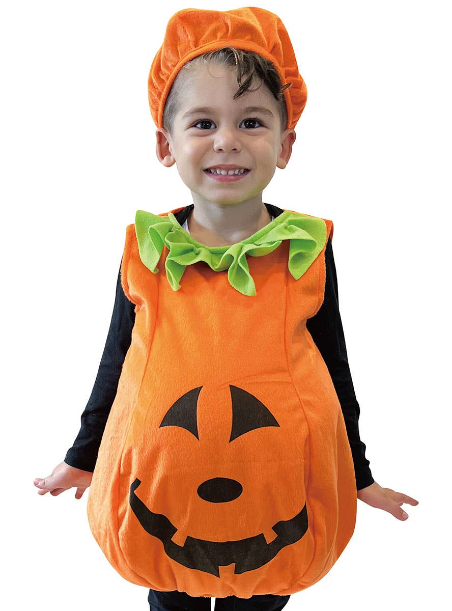 Image of Happy Orange Pumpkin Kids Halloween Costume - Close Image