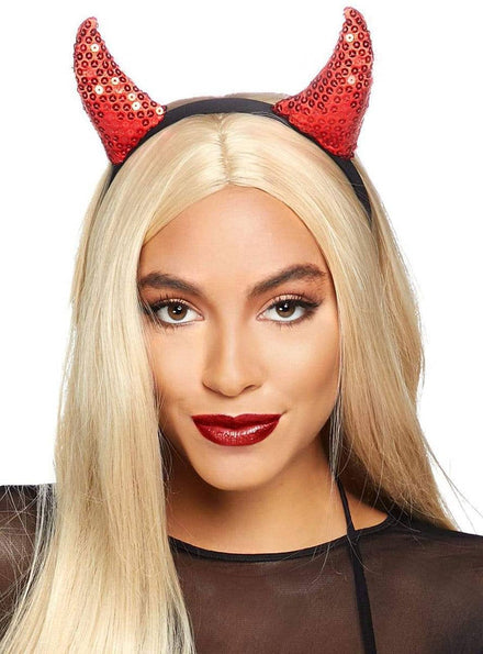 Red Sequinned Devil Horns Costume Headband Main Image