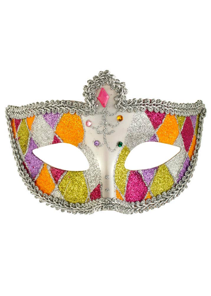 Multicoloured Pastel Glitter Harlequin Women's Masquerade Mask - Alternative Image