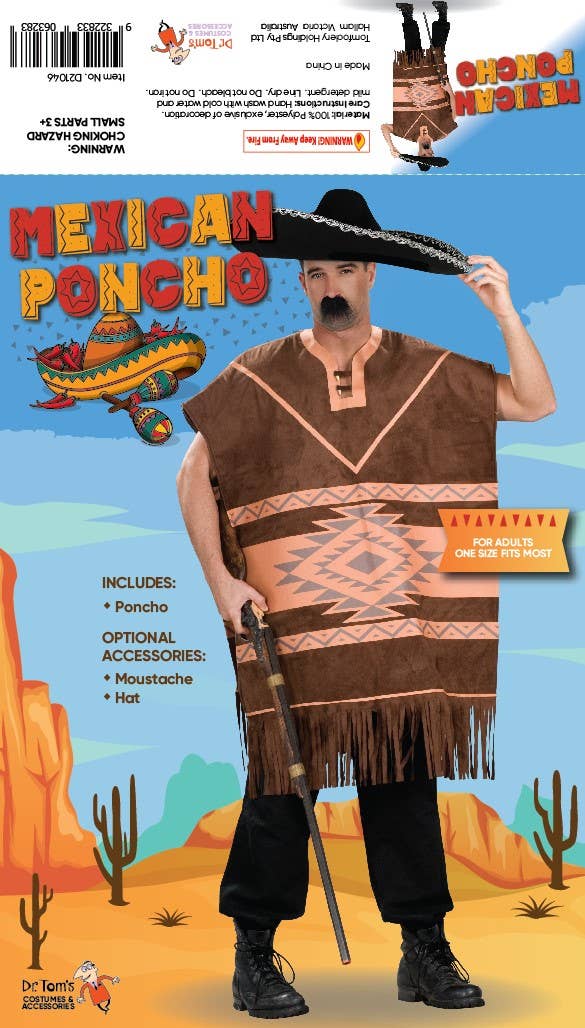 Mexican Brown Poncho Adults Dress Up Costume