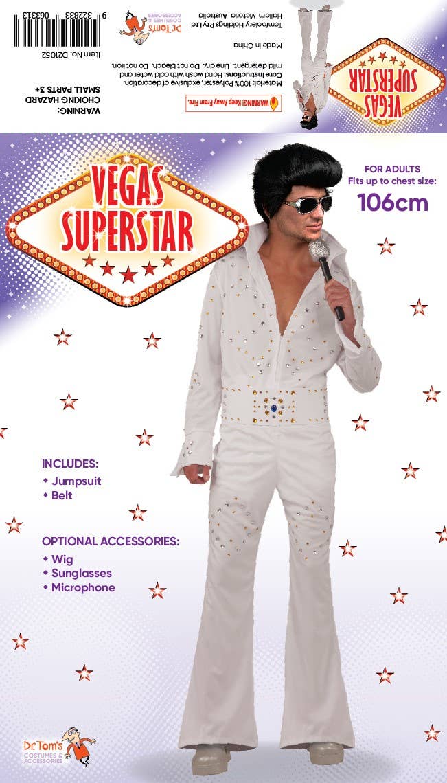 Vegas Superstar Mens White Elvis Presley Costume