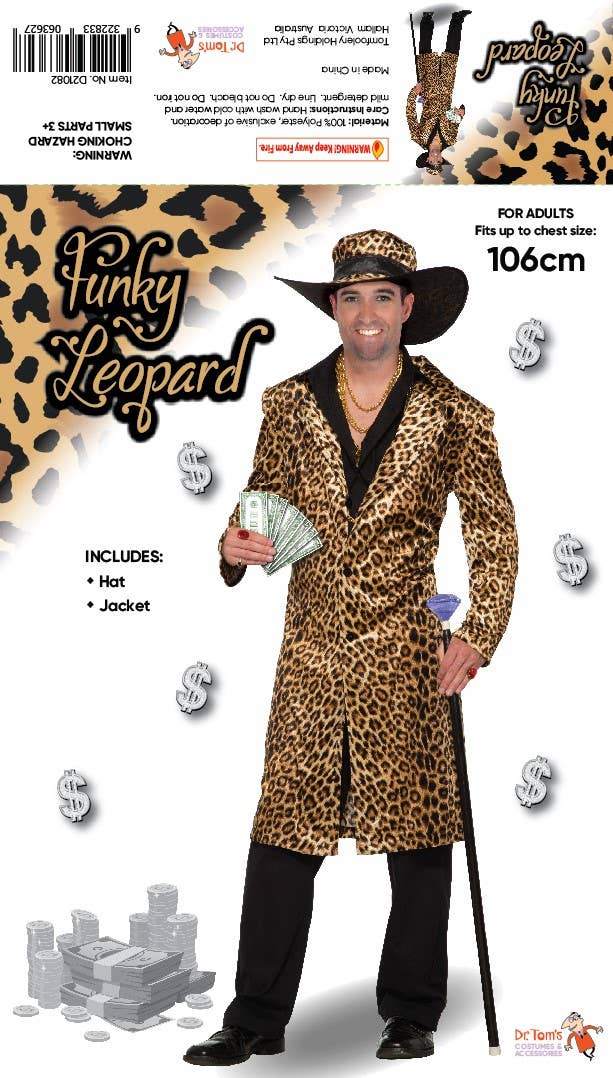 Leopard Print Pimp Men's Fancy Dress Costume Pack Image
