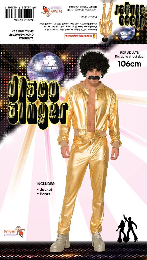 Golden Disco Singer Mens Fancy Dress Costume