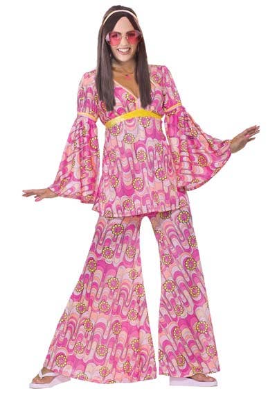 70s Pink Hippie Womens Fancy Dress Costume