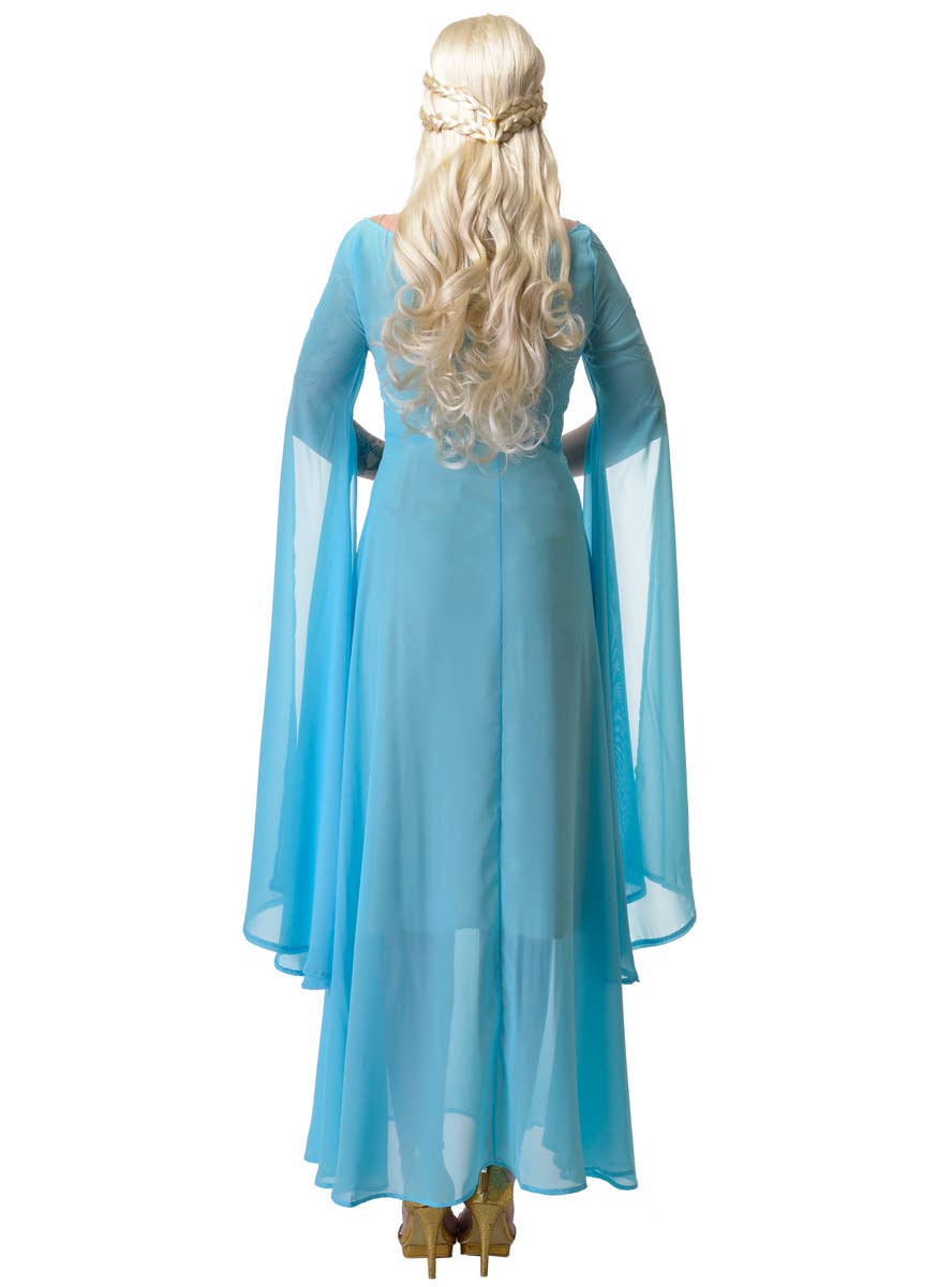 Image of Sheer Light Blue Women's Medieval Costume Dress - Back View