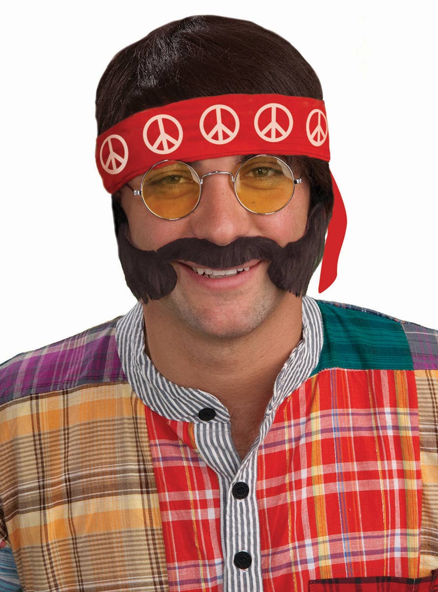 Men's 60's Hippie Costume Accessory Kit With Glasses, Wig, Headband, Moustache And Sideburns Alternative Image