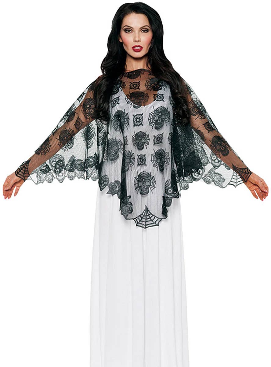 Image of Day of the Dead Black Lace Adults Costume Poncho