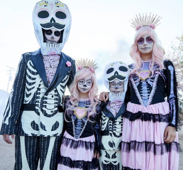 Pink and Black Womens Day of the Dead Costume - Lifestyle Image